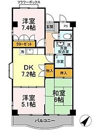 レジデンス山崎 2階3DKの間取り