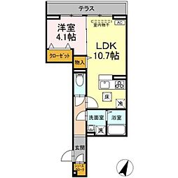 Dフラット東平山　B棟 3階1LDKの間取り