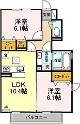 オレンジフローラ 2LDKの間取図画像