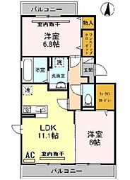 エクシード文の里 2LDKの間取図画像