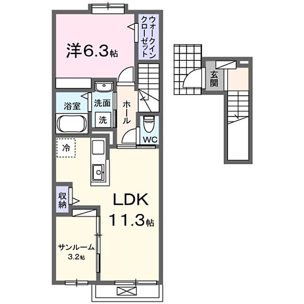 シャトレーBAN 205｜神奈川県大和市下鶴間(賃貸アパート1LDK・2階・50.74㎡)の写真 その2