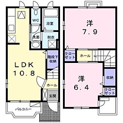 アサヒコーポF 1階2LDKの間取り