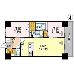JR東海道・山陽本線 新大阪駅 徒歩10分の賃貸マンション 6階2LDKの間取り