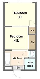 山形コーポ 1階2Kの間取り