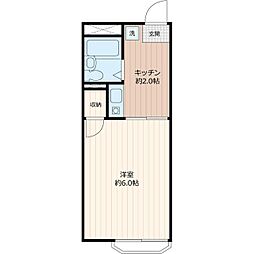 コーポサンフラワー 1階1Kの間取り