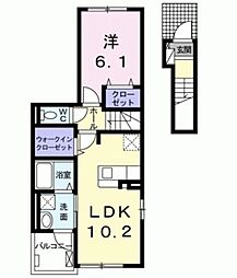 グランテラスB 2階1LDKの間取り