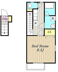 オーク　フラッツ 2階1Kの間取り