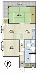 セザール春日部 4階3DKの間取り