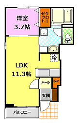 JR水戸線 結城駅 徒歩3分の賃貸アパート 1階1LDKの間取り