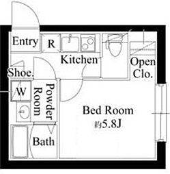 ルーム馬込 1階1Kの間取り