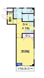 レジデンスヤマザキ2 1DKの間取図画像