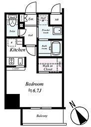 ハーモニーレジデンス東京イーストコア#004 6階ワンルームの間取り