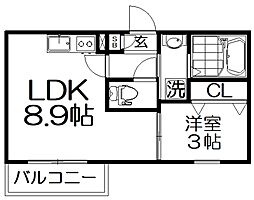ジーメゾン寝屋川秦町アリビオ 1LDKの間取図画像