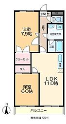 パレシャルマン 8階2LDKの間取り