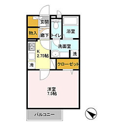 ポワール 1Kの間取図画像