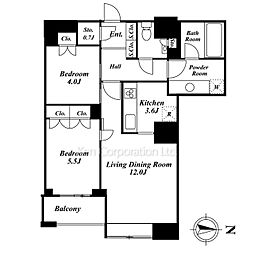高輪ザ・レジデンス 34階2LDKの間取り