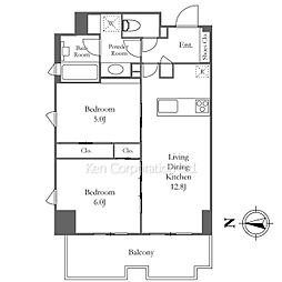 リバーレ麻布十番 5階2LDKの間取り