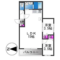 東大阪市吉田6丁目アパート 2LDKの間取図画像