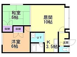 6・22ハイツ 2LDKの間取図画像