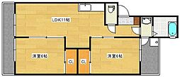 翠光マンション 3階2LDKの間取り