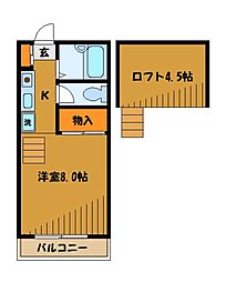 西武国分寺線 鷹の台駅 徒歩10分の賃貸アパート 2階1Kの間取り