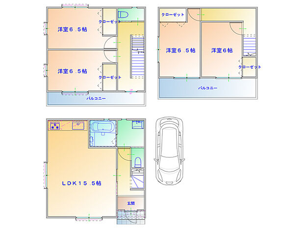 【プラン図】壁付けキッチンを採用し、空間を有効的に活用できるLDK。全居室、6.0帖以上を確保したゆとりある住まいです。（建物面積100m2、建物価格1650万円）