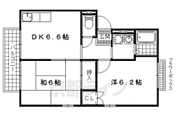 京都地下鉄東西線 御陵駅 徒歩14分の賃貸アパート 2階2DKの間取り
