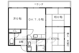 京都地下鉄東西線 椥辻駅 徒歩20分の賃貸マンション 2階3DKの間取り