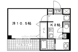 JR東海道・山陽本線 山科駅 徒歩6分の賃貸マンション 8階1Kの間取り