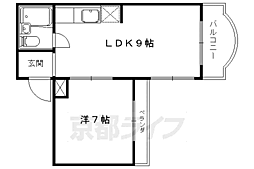 京都地下鉄東西線 椥辻駅 徒歩12分の賃貸マンション 3階1LDKの間取り