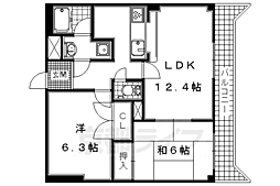 サンライズ城陽 3階2LDKの間取り