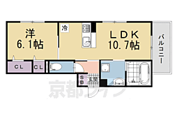 ＧＲＡＭＭ六地蔵　Ｂ棟 1階1LDKの間取り