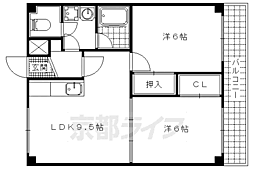京都地下鉄東西線 山科駅 徒歩6分の賃貸マンション 3階2LDKの間取り