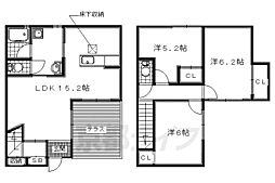 近鉄京都線 興戸駅 徒歩13分の賃貸テラスハウス 3LDKの間取り