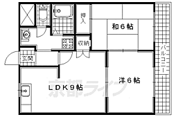 JR奈良線 棚倉駅 徒歩9分の賃貸アパート 2階2LDKの間取り