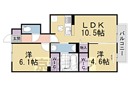 JR奈良線 木津駅 徒歩22分の賃貸アパート 1階2LDKの間取り