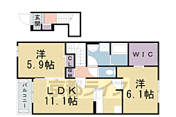 JR片町線(学研都市線) 木津駅 徒歩15分の賃貸アパート 2階2LDKの間取り