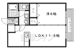 京阪本線 樟葉駅 徒歩23分の賃貸アパート 1階1LDKの間取り