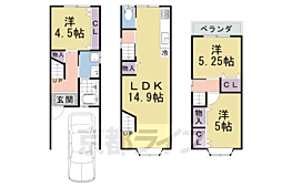 京都地下鉄東西線 東野駅 徒歩14分の賃貸一戸建て 3LDKの間取り