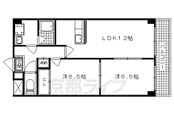 京都地下鉄東西線 東野駅 徒歩24分の賃貸マンション 3階2LDKの間取り