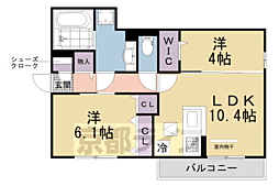 京阪本線 石清水八幡宮駅 徒歩6分の賃貸アパート 1階2LDKの間取り