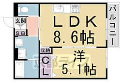 近鉄京都線 新田辺駅 徒歩13分の賃貸アパート 2階1LDKの間取り