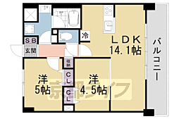 京都地下鉄東西線 東野駅 徒歩9分の賃貸マンション 6階2LDKの間取り