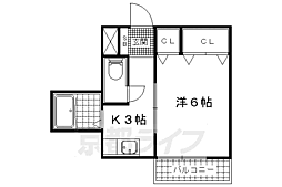 京阪京津線 四宮駅 徒歩10分の賃貸マンション 2階1Kの間取り
