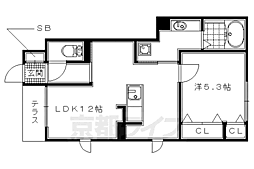 京阪本線 橋本駅 徒歩2分の賃貸アパート 1階1LDKの間取り