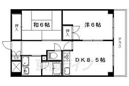 JR東海道・山陽本線 山科駅 徒歩22分の賃貸マンション 1階2LDKの間取り