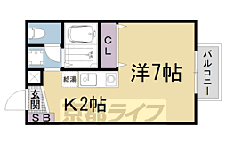 京都地下鉄東西線 椥辻駅 徒歩3分の賃貸アパート 2階1Kの間取り