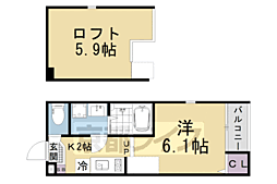 京都地下鉄東西線 椥辻駅 徒歩7分の賃貸アパート 1階1Kの間取り