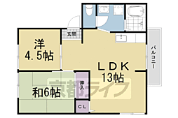 京都地下鉄東西線 椥辻駅 徒歩10分の賃貸アパート 2階2LDKの間取り