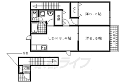 京阪本線 石清水八幡宮駅 徒歩10分の賃貸アパート 2階2DKの間取り